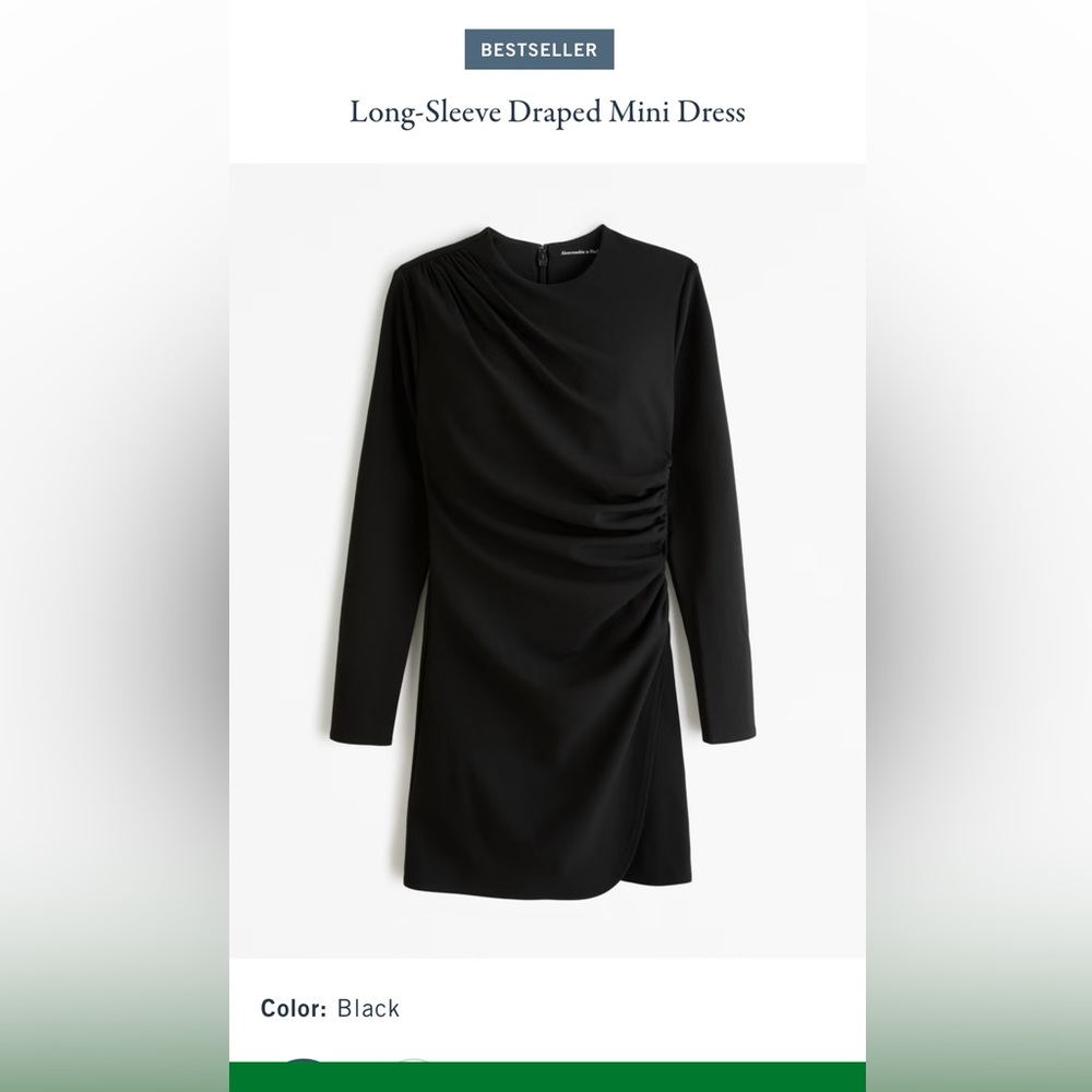 Long Sleeved Draped Black Mini Dress - Abercrombie & Fitch - XS
